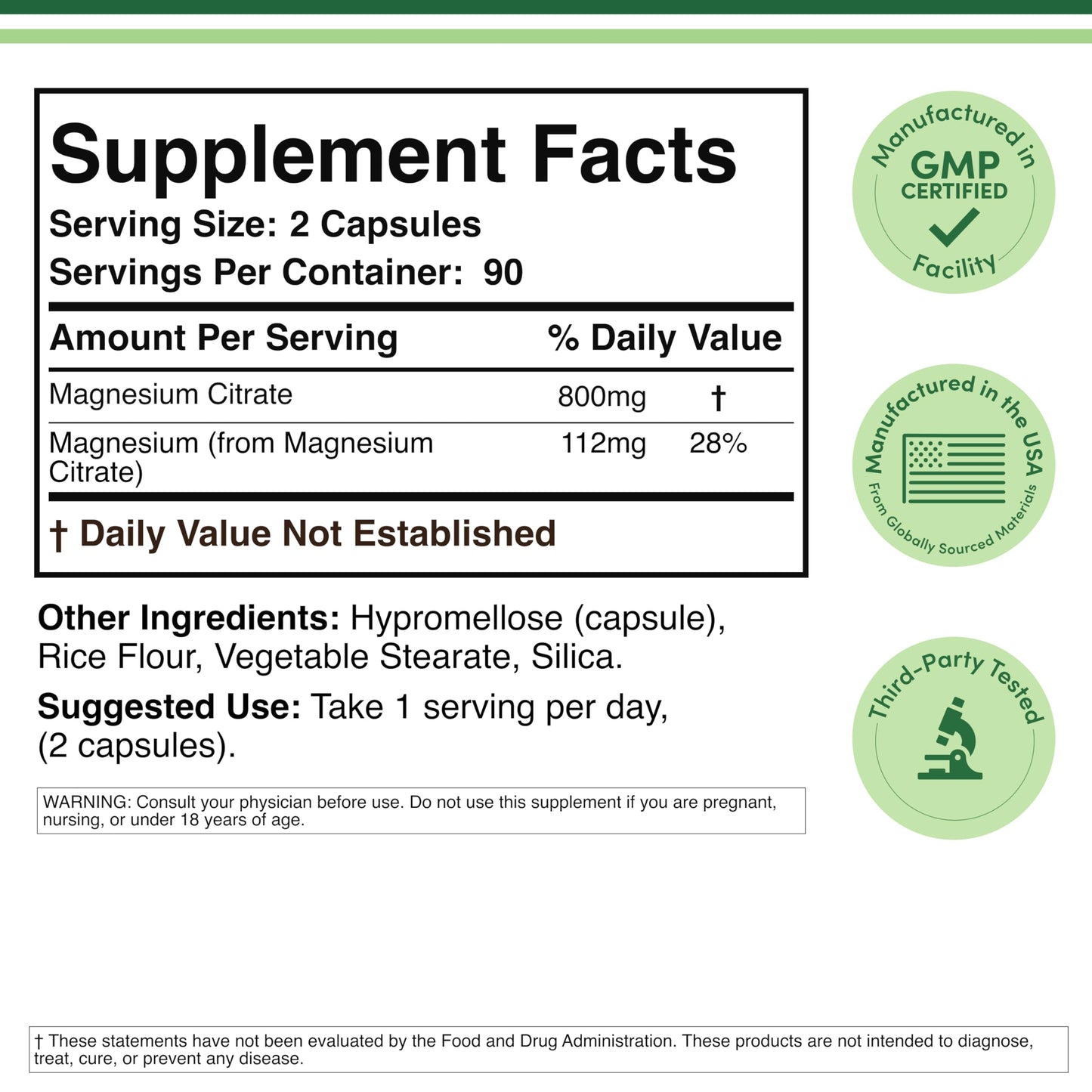 Double Wood Supplements Magnesium Citrate 800mg 180 Capsules