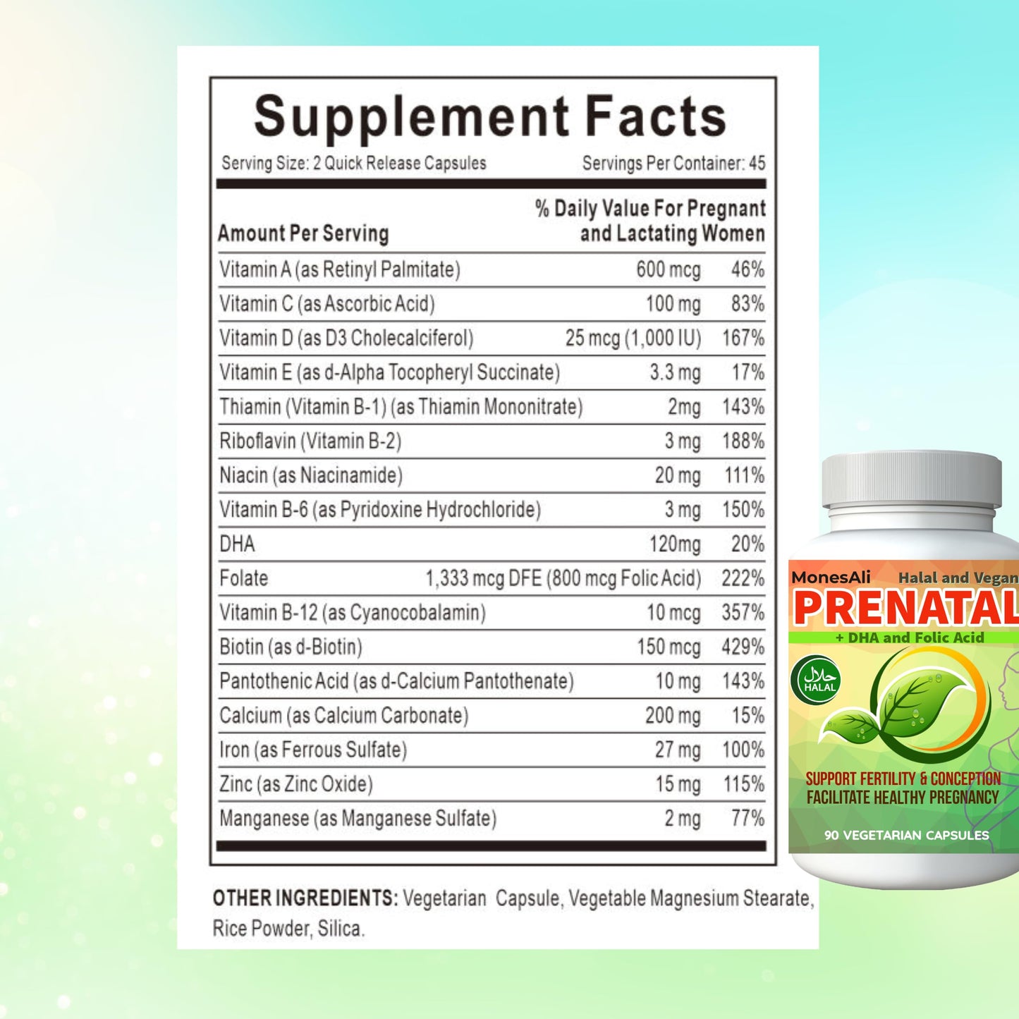 MonesAli Prenatal Vitamins for Women Capsules, 90 Count