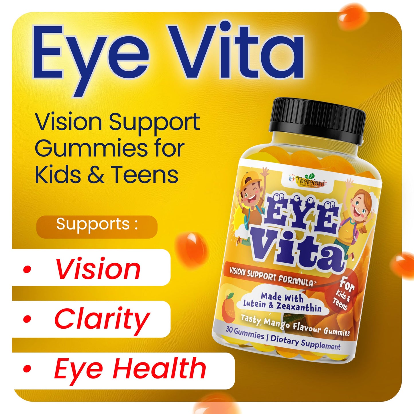 Therefore Kids Eye Vitamins Lutein Gummies 12mg with Zeaxanthin, 30 Count