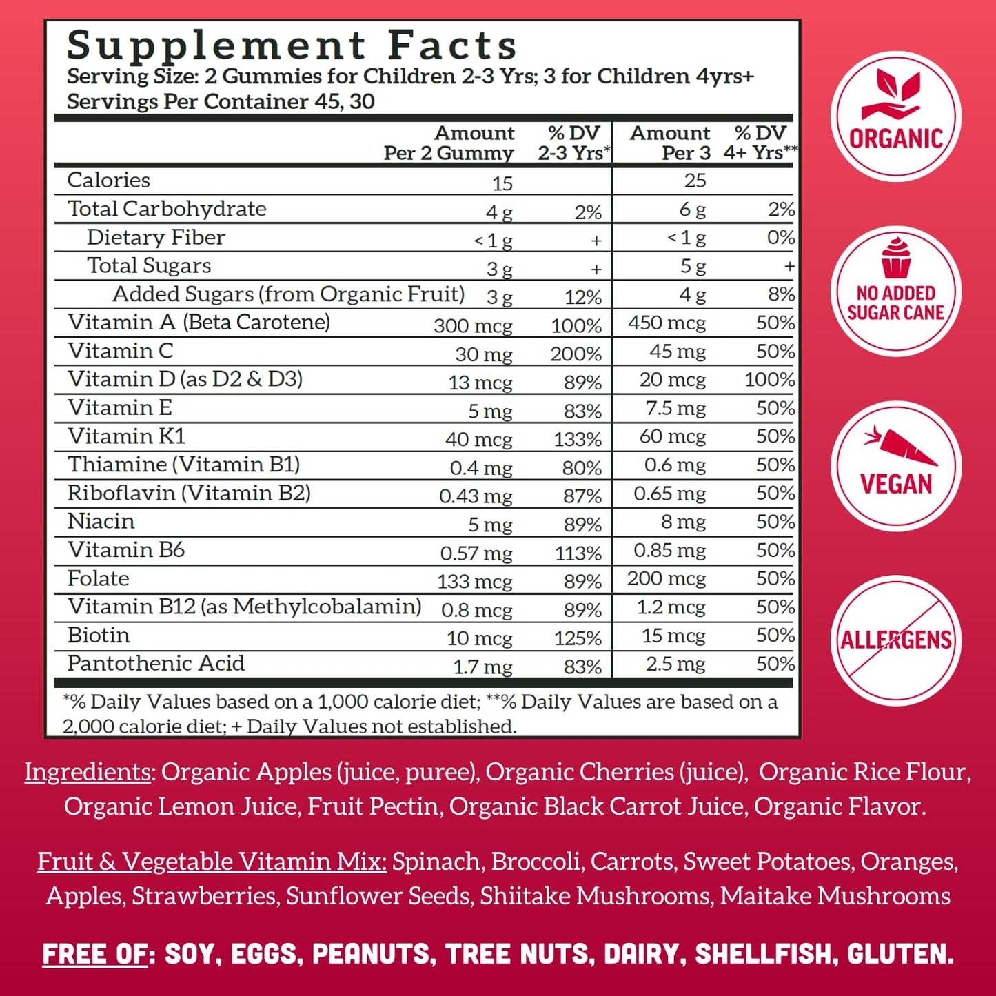 Llama Naturals Kids Multivitamin Gummies, Cherry, 90 Count