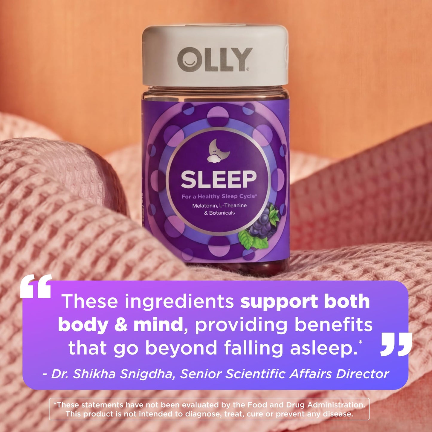 OLLY Sleep Support Gummy Supplement, 3 mg Melatonin, L-Theanine, 70 Count