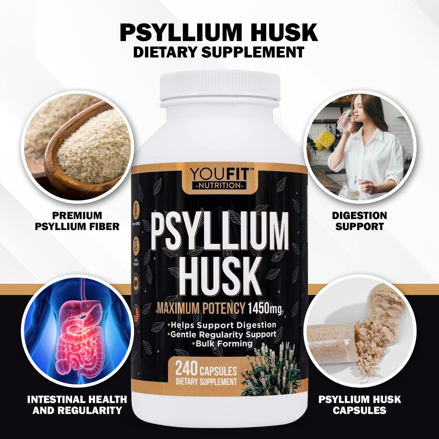 YouFit Nutrition Psyllium Husk Capsules, 240 Count