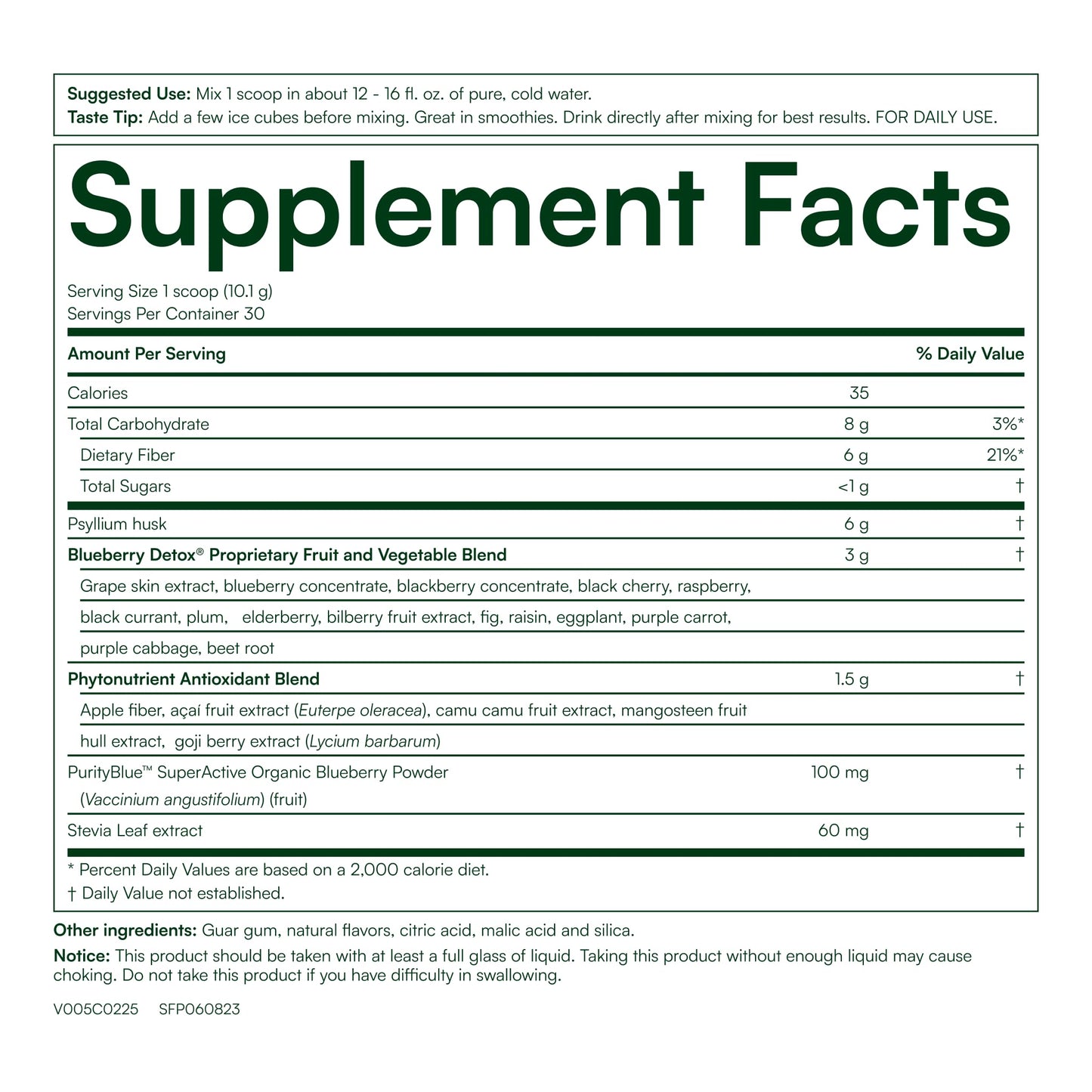 Purity Products Advanced Blueberry Detox Daily Fiber Formula Powder 10.69 Ounce