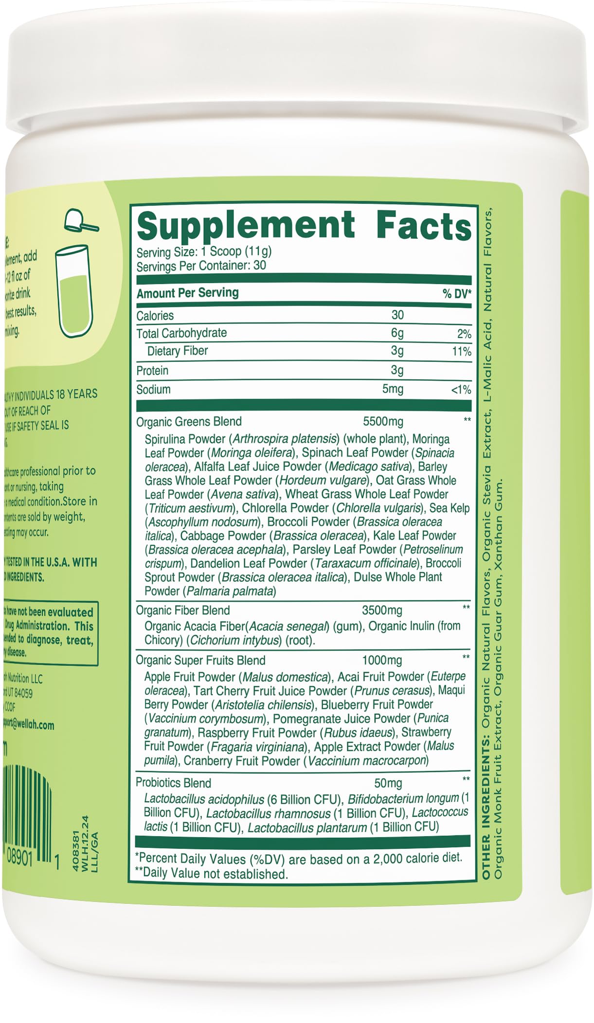 Wellah Leaf Laugh Love Super Greens Powder, 11.9 Ounce