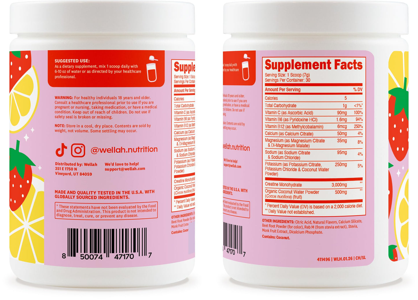 Wellah Creatine + Electrolytes Powder 7.9 Ounce