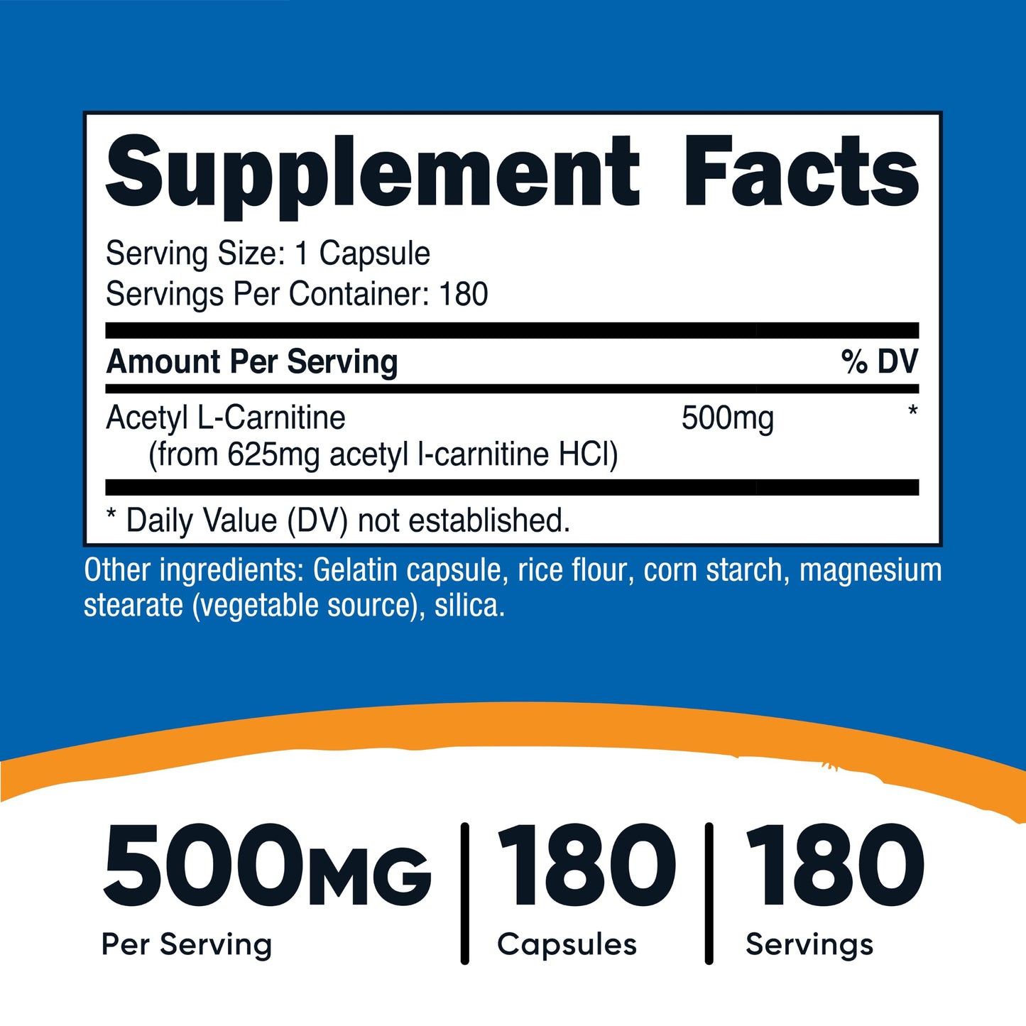 Nutricost Acetyl L-Carnitine (ALCAR) 500mg Capsules, 180 Count