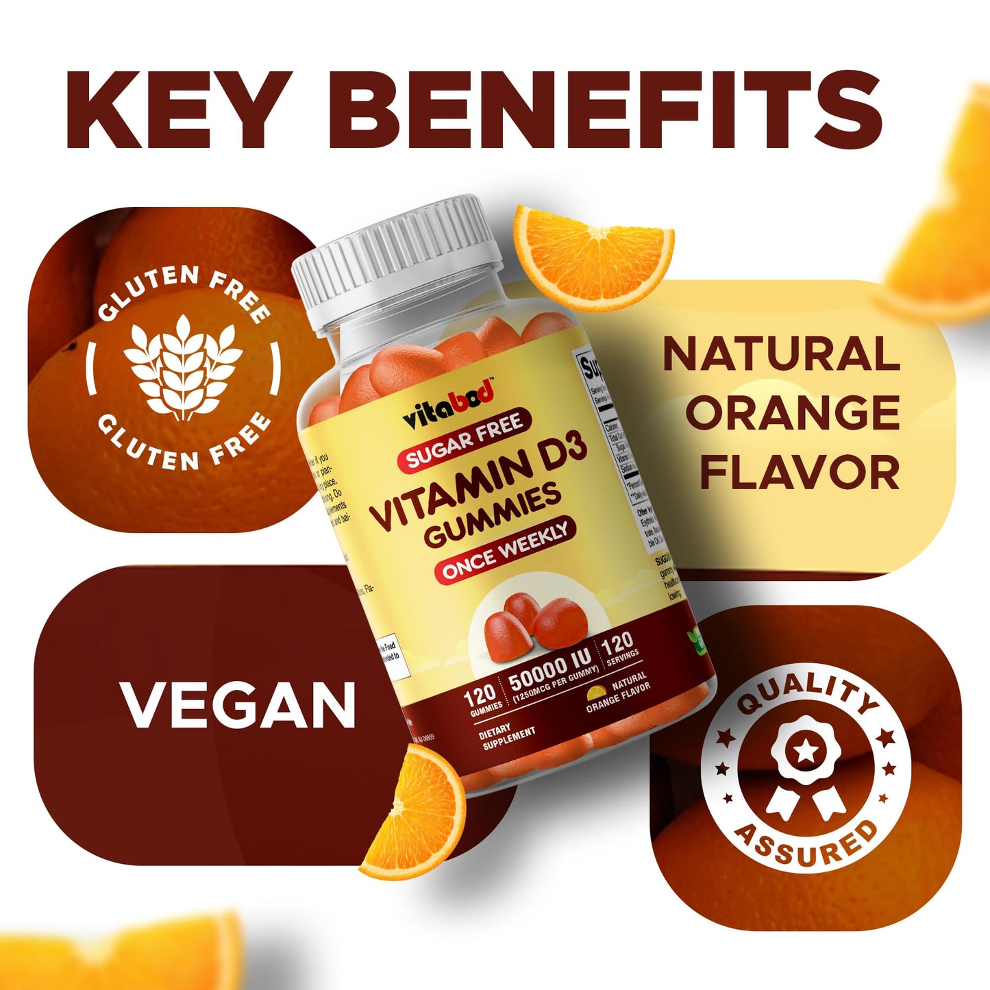 Vitabod Sugar-Free Vitamin D3 50,000 IU Weekly Gummies 120 Count