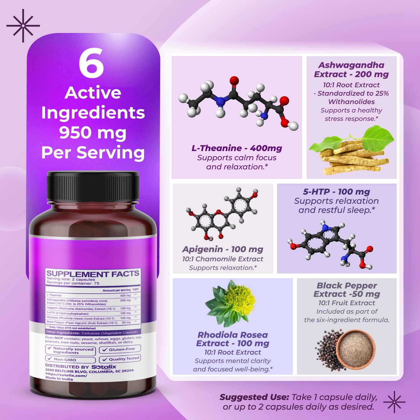 Sotalix Supplement L-Theanine 950mg Complex 150 Capsules