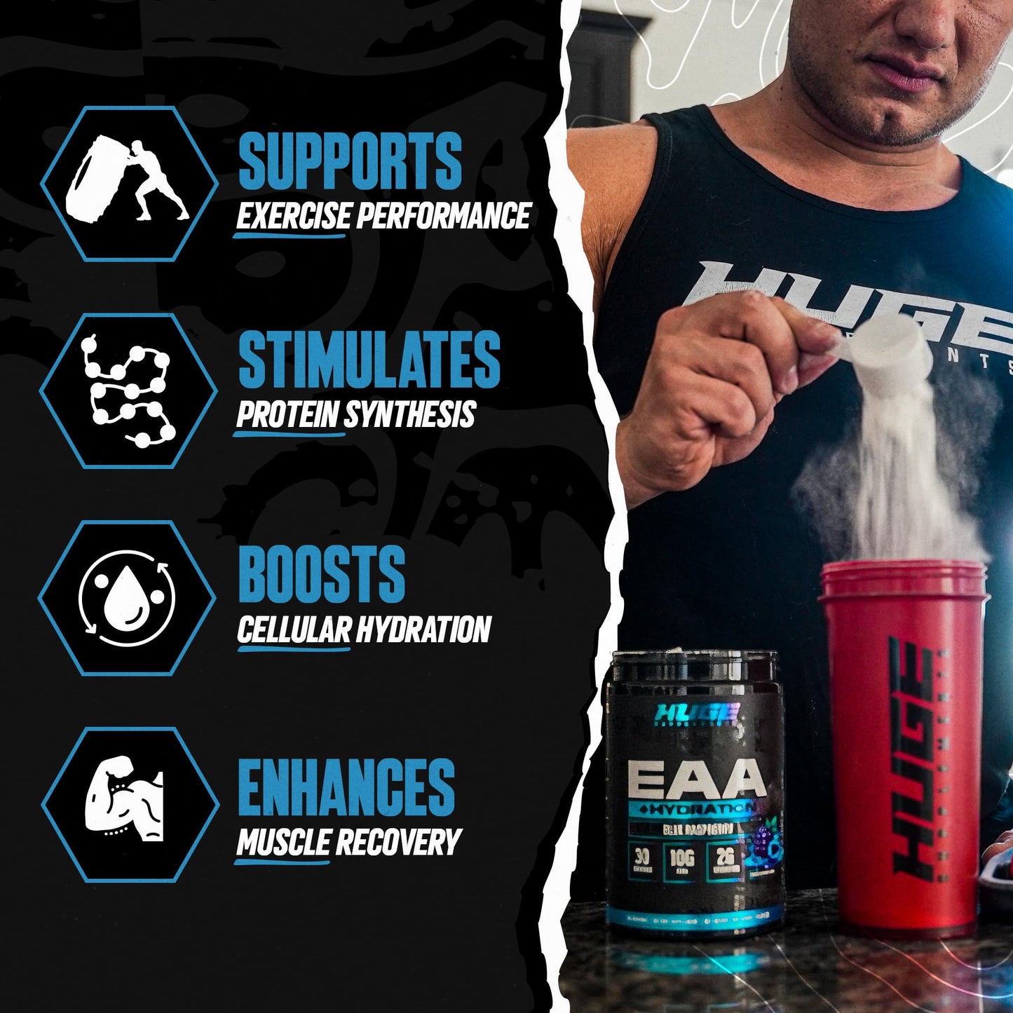 Huge Supplements EAA + Hydration Essential Amino Acids Powder 15.6 Ounce