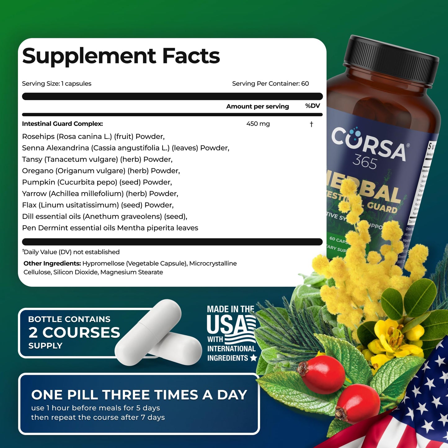 CORSA365 Herbal Intestinal Support Capsule, 60 Capsules