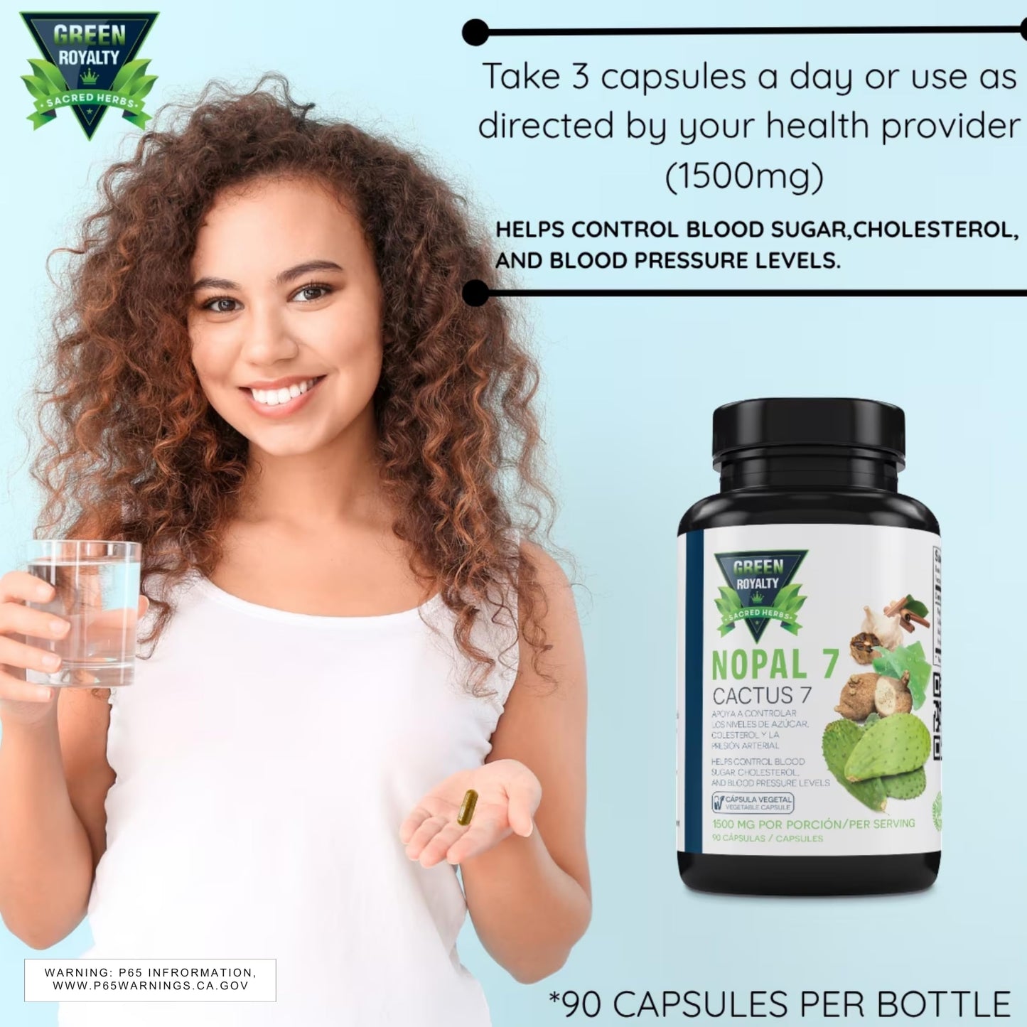 Green Royalty Nopal 7 Cactus Capsules, 90 Count