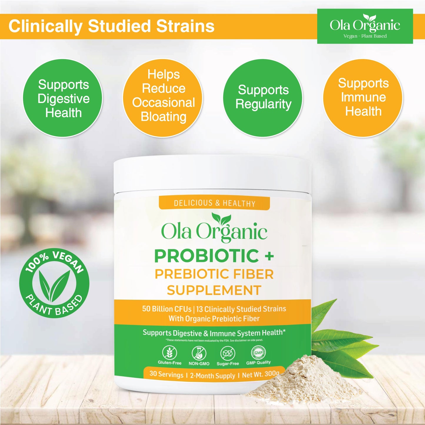 Ola Organic Probiotic Powder with Prebiotics, 10.58 oz