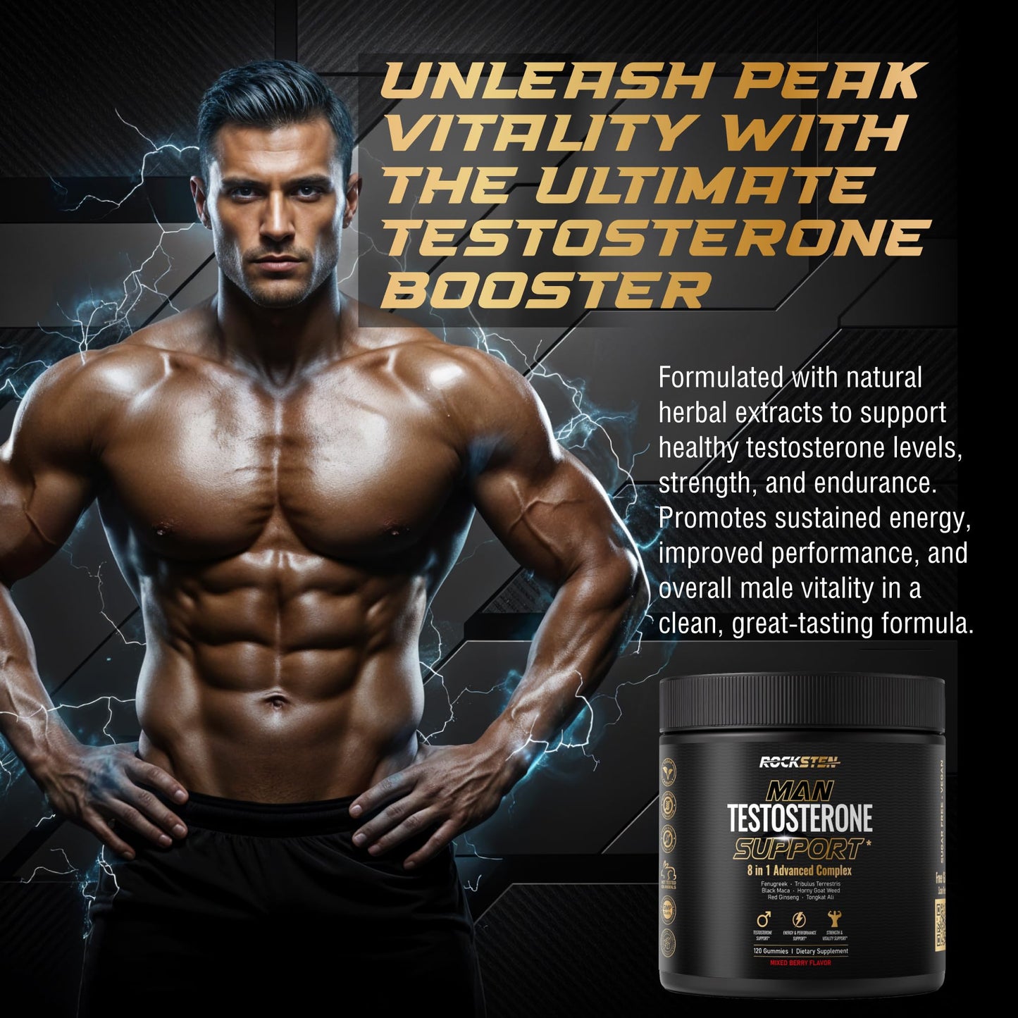 RockSten Testosterone Booster Gummies 120 Count