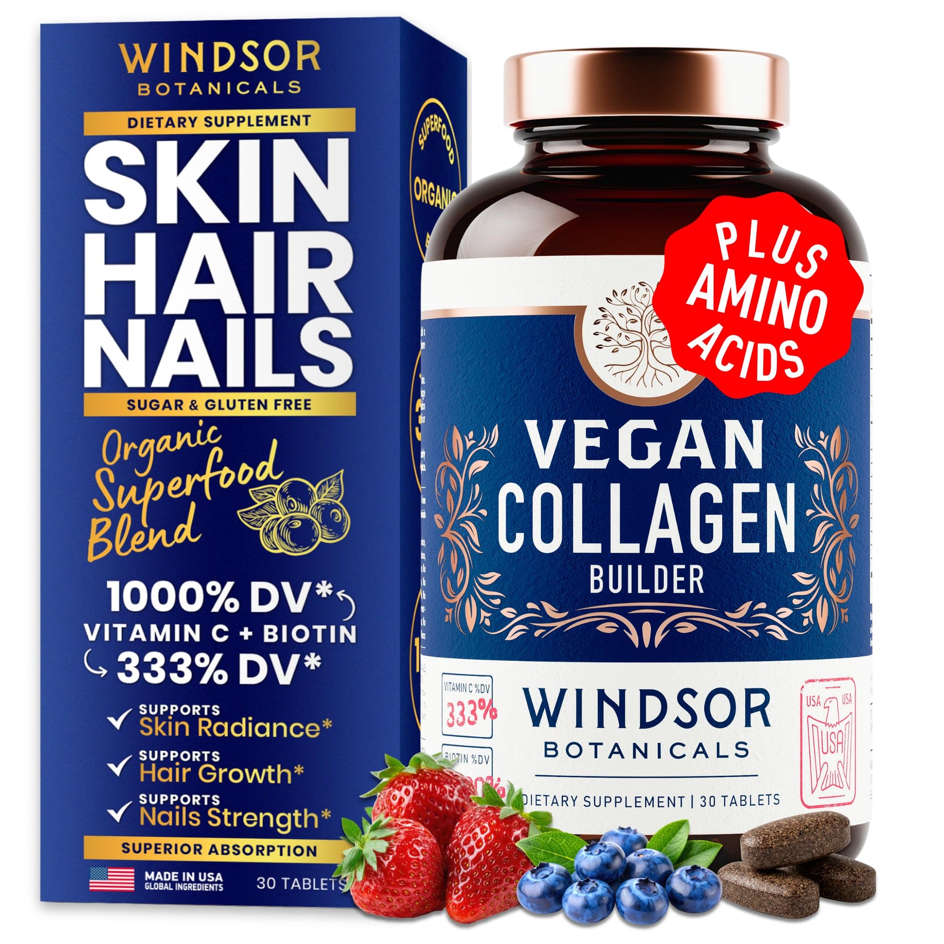 WINDSOR BOTANICALS Vegan Collagen for Women and Men Supplements Tablet 30 Count