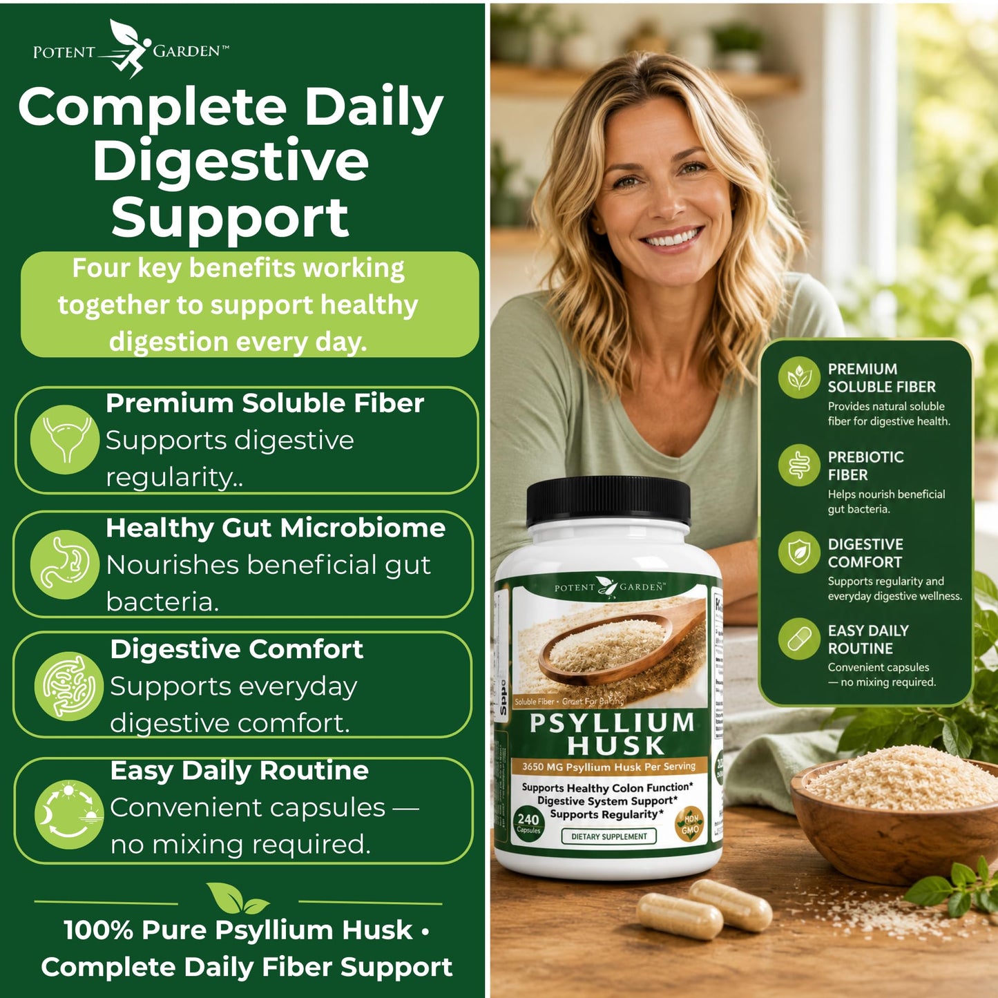 Potent Garden Psyllium Husk Capsules 240 Capsules