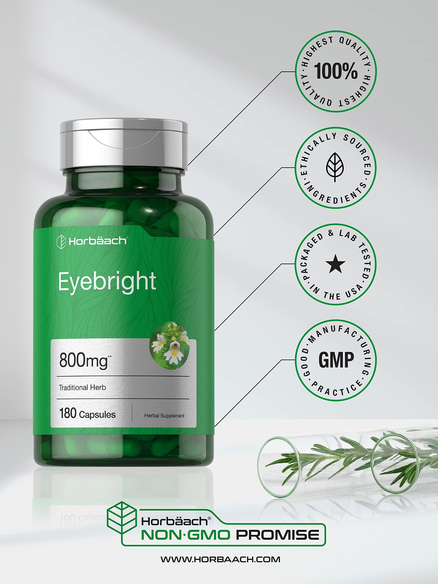 Horbäach Eyebright Herbal Supplement Capsules 180
