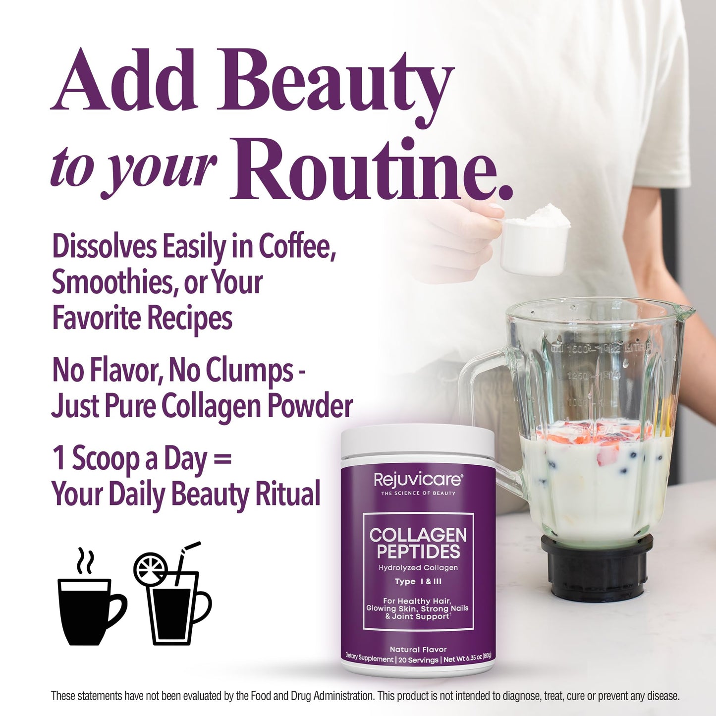 Rejuvicare Collagen Peptides Powder Type I & III Hydrolyzed 6.3 oz
