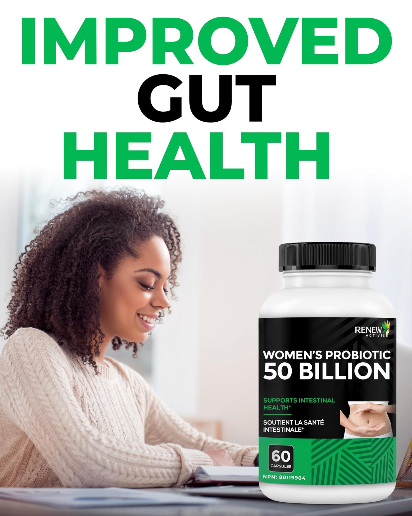 Renew Actives Probiotics for Women – 50 Billion CFU per 2 Capsules, MAKTREK Technology, 4 Probiotic Strains & Prebiotic Blend, Capsules, 60 Capsules