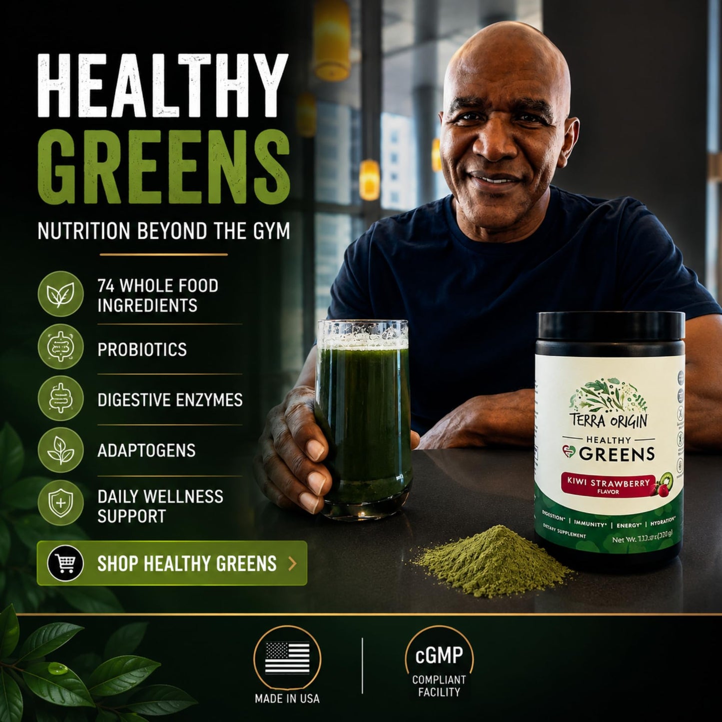 TERRA ORIGIN Super Greens Powder Kiwi Strawberry 11.27 Ounce
