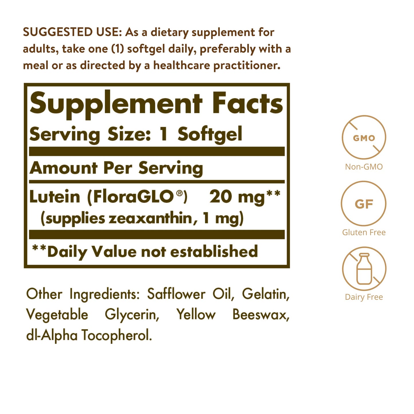 Solgar Lutein 20 mg Softgels, 60 Count