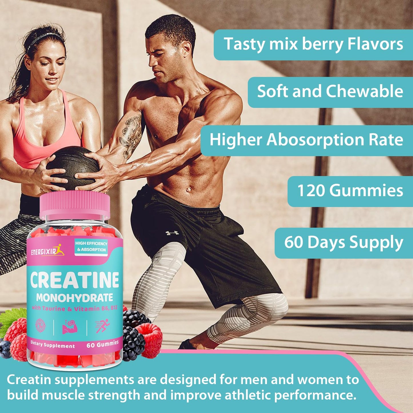 Energixir Creatine Monohydrate Gummies 120 Count