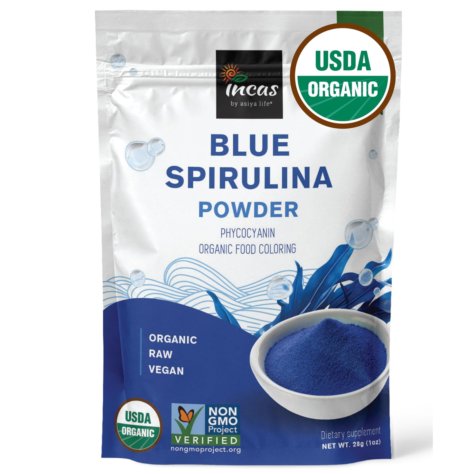 Incas by Asiya Life USDA Organic Blue Spirulina Powder, 1 Ounce