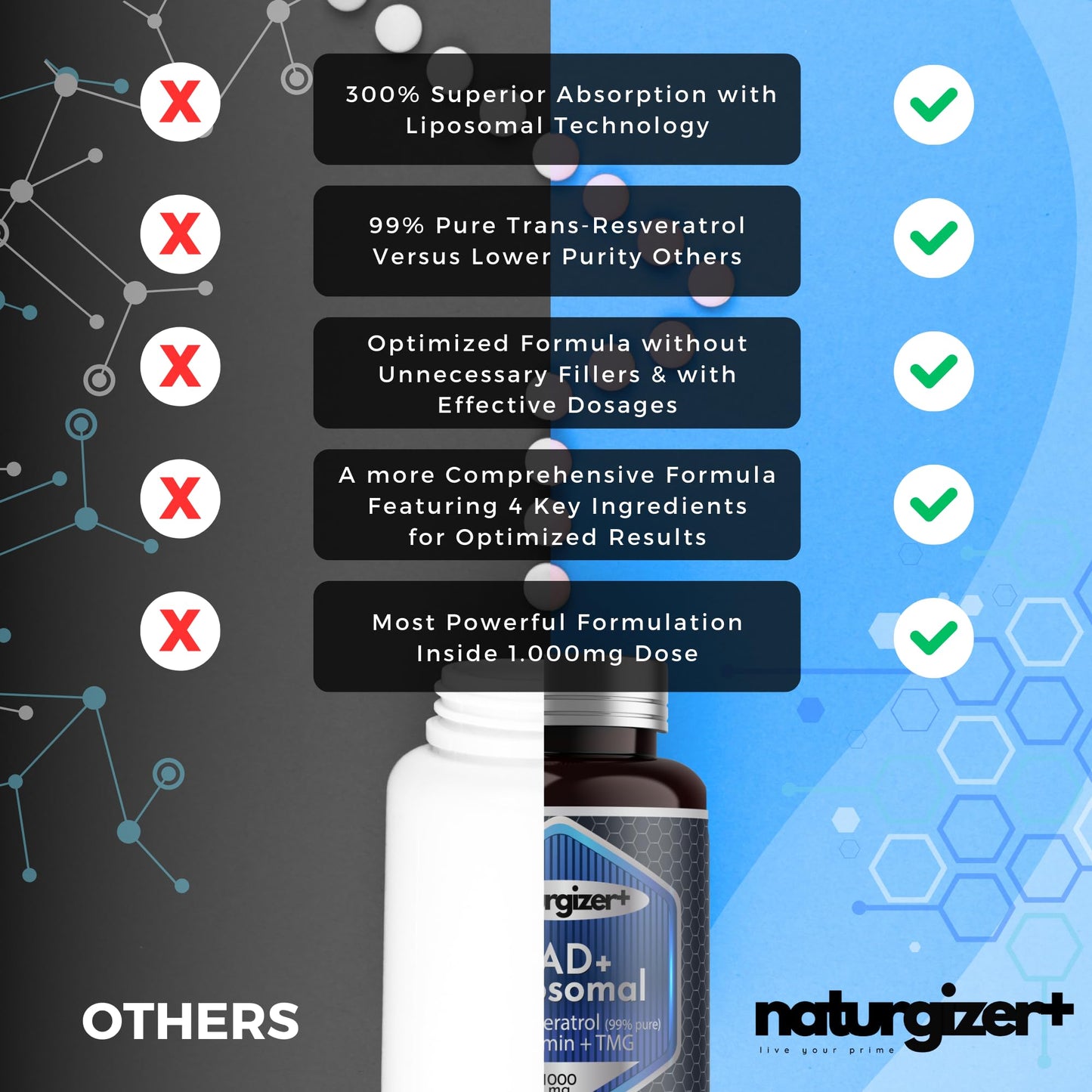 naturgizer+ Liposomal NAD+ Supplement with Resveratrol, Vitamin B3 & TMG 120 Capsules