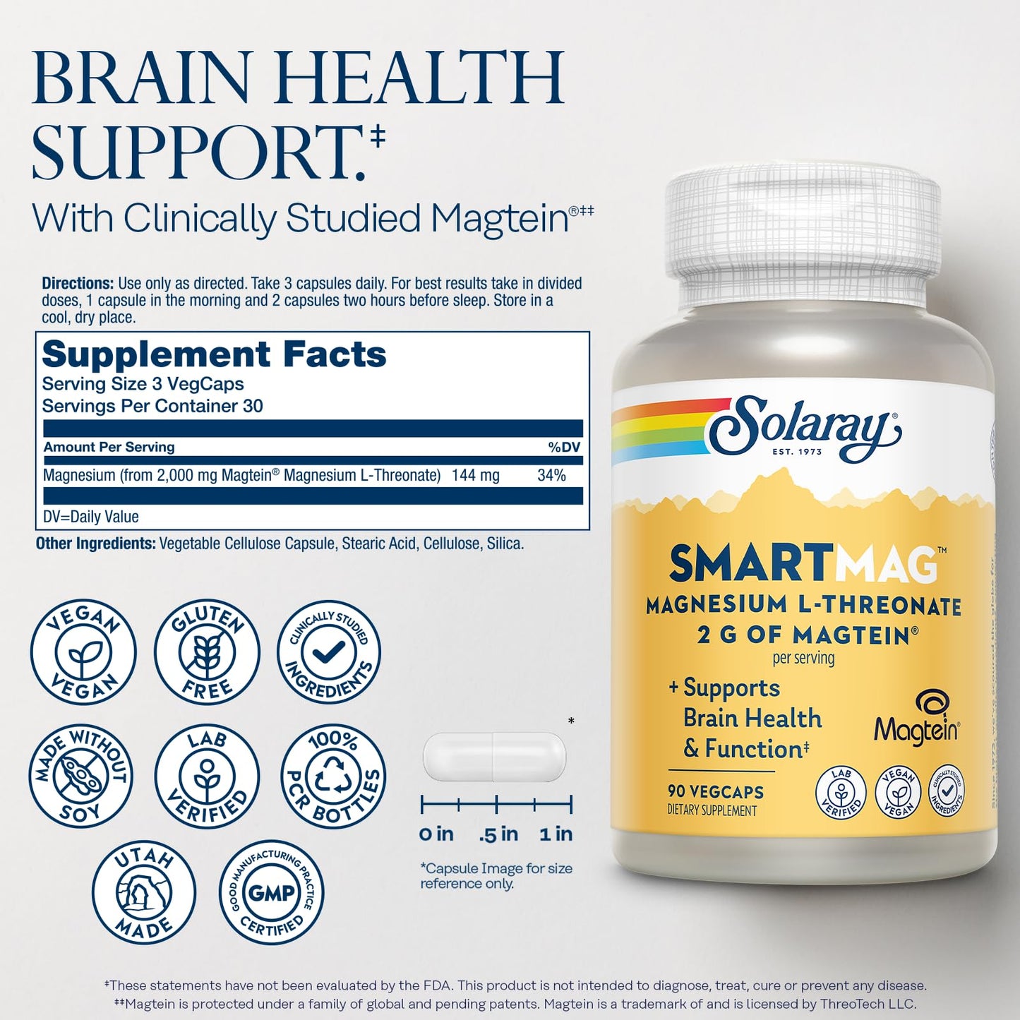 Solaray SmartMag Magtein Magnesium L-Threonate Capsule 90 Count