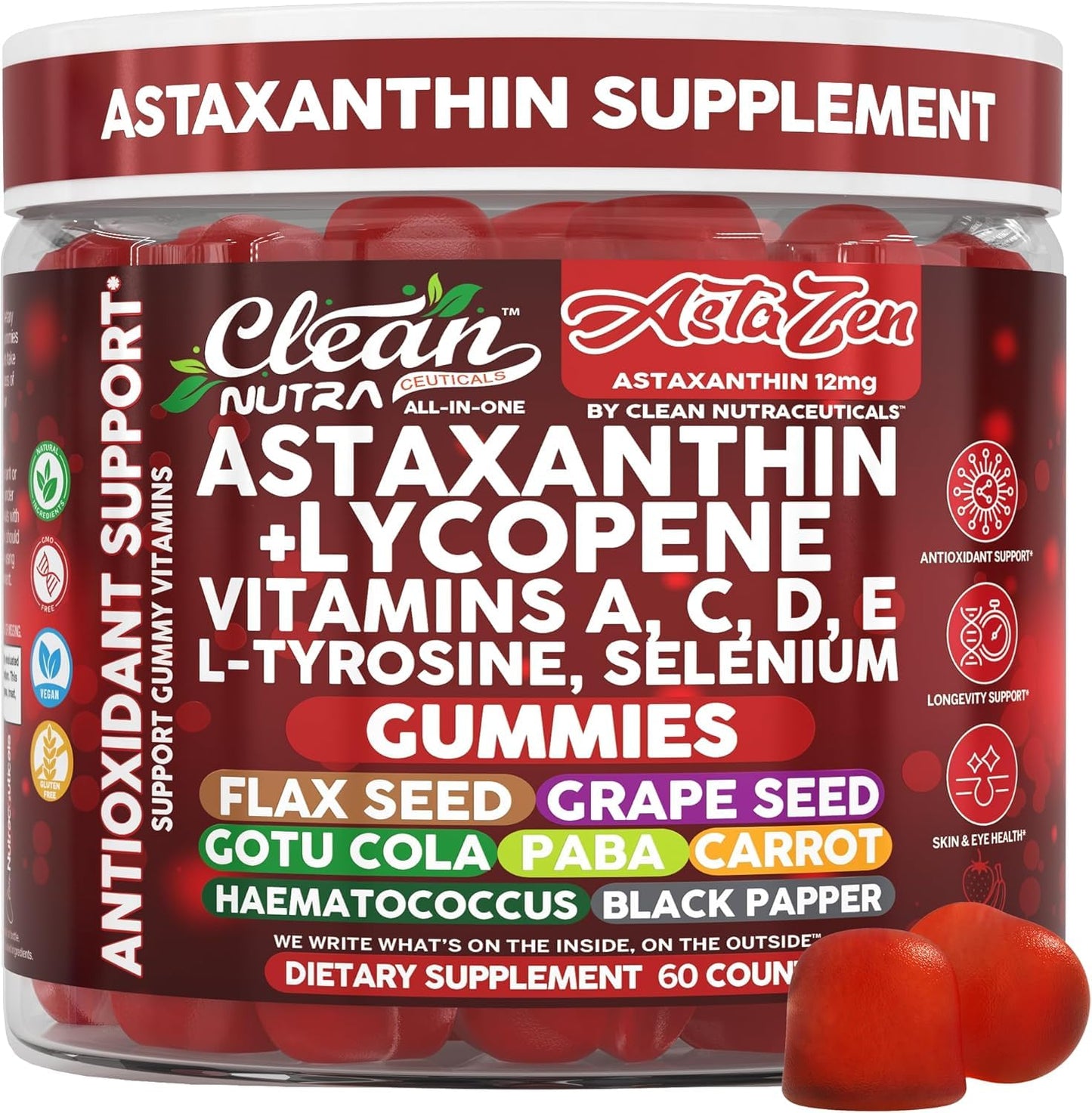 Clean Nutraceuticals AstaZen Astaxanthin Gummies 12mg, 60 Count