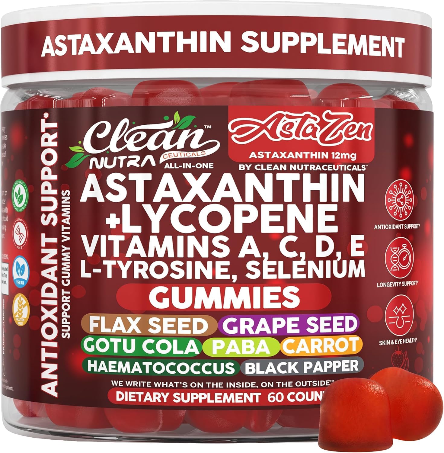 Clean Nutraceuticals AstaZen Astaxanthin Gummies 12mg, 60 Count