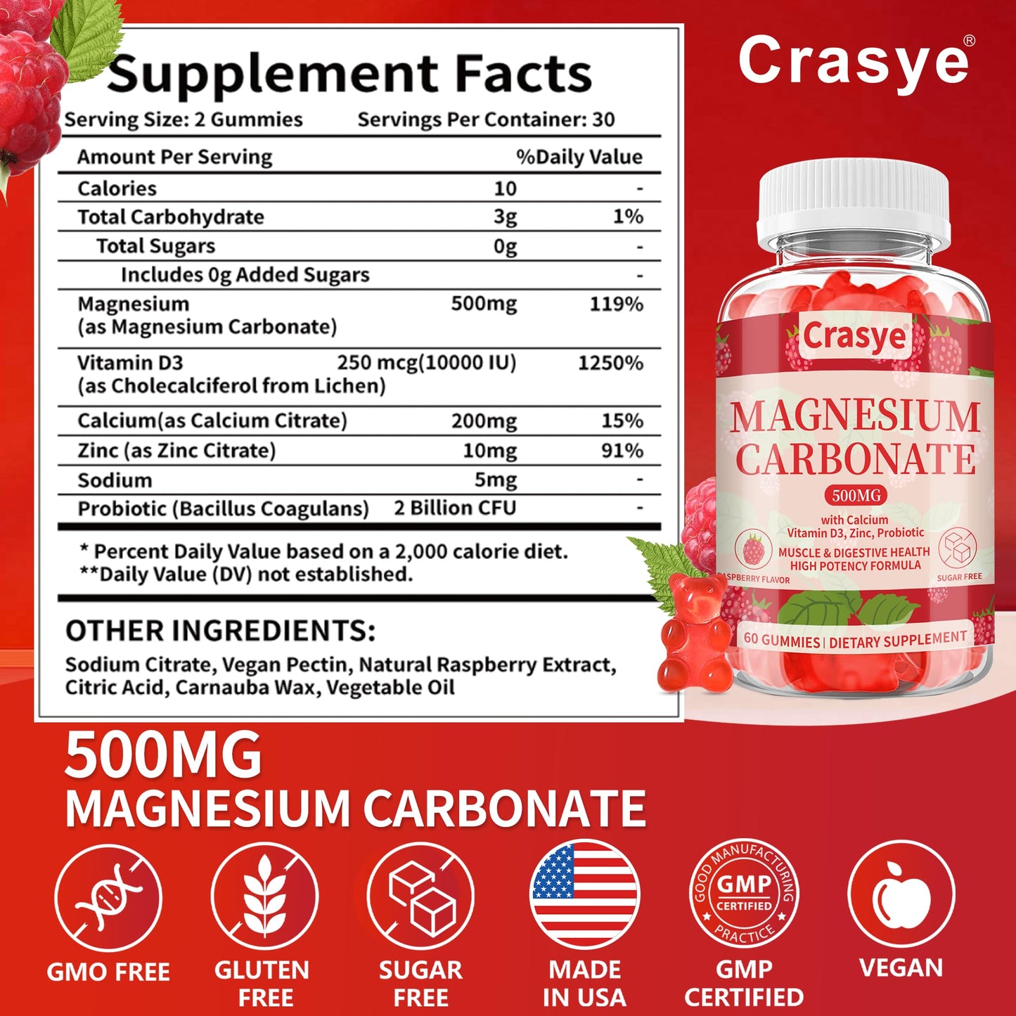Crasye Magnesium Carbonate Gummies 60 Count