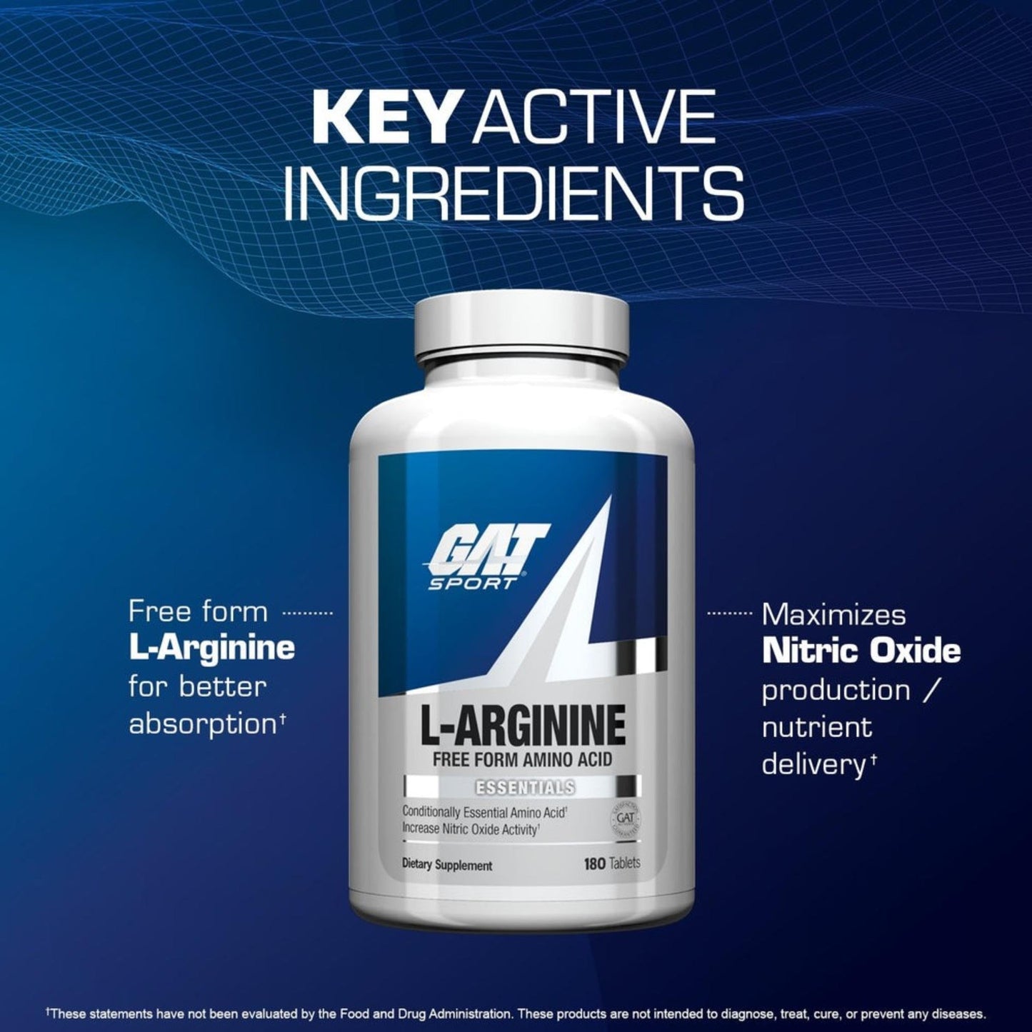 GAT SPORT L-Arginine Tablets, 180 Count
