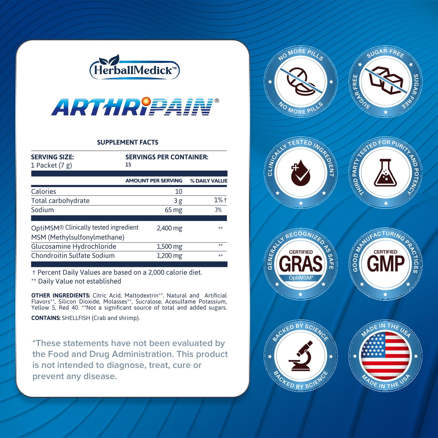 HerballMedick Arthripain Joint Support Supplement Glucosamine Chondroitin MSM Powder 3.75 oz