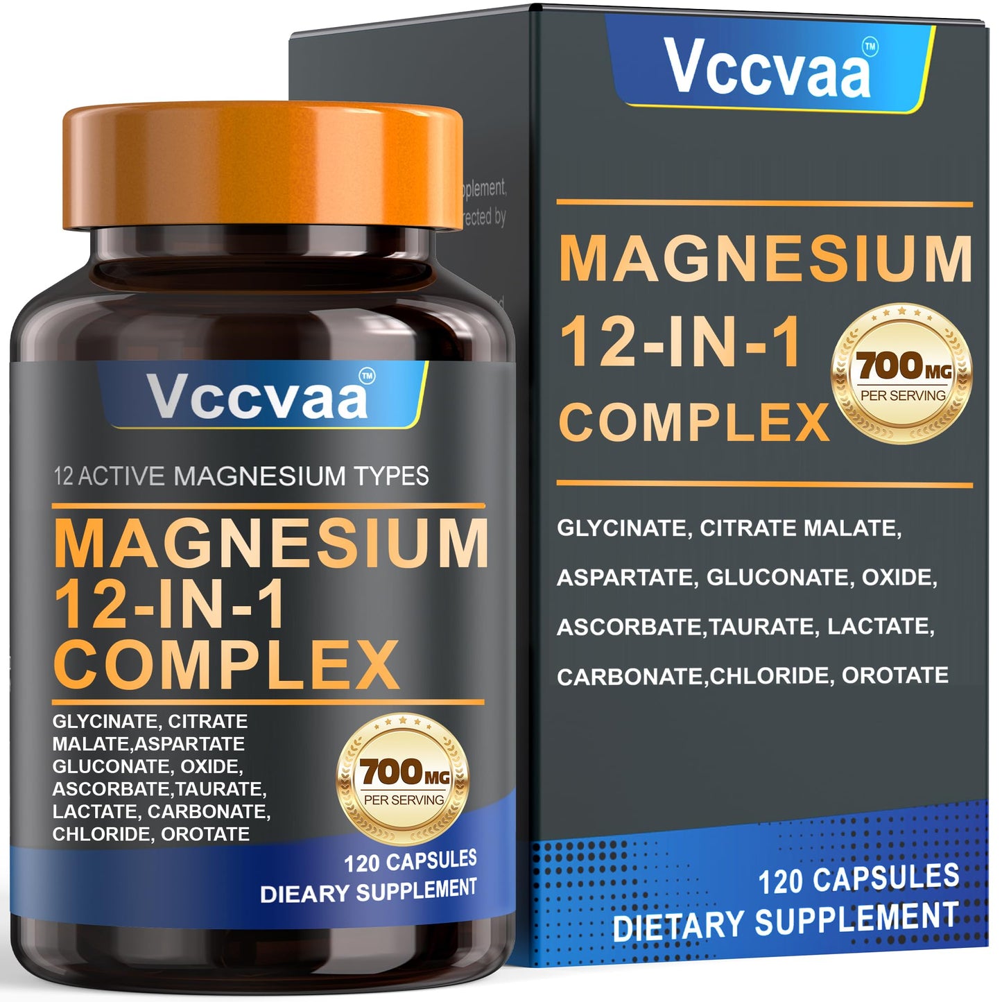 Vccvaa Magnesium Complex 700mg – 12-in-1 Sugar Free Multivitamin Gummies, 180 Count