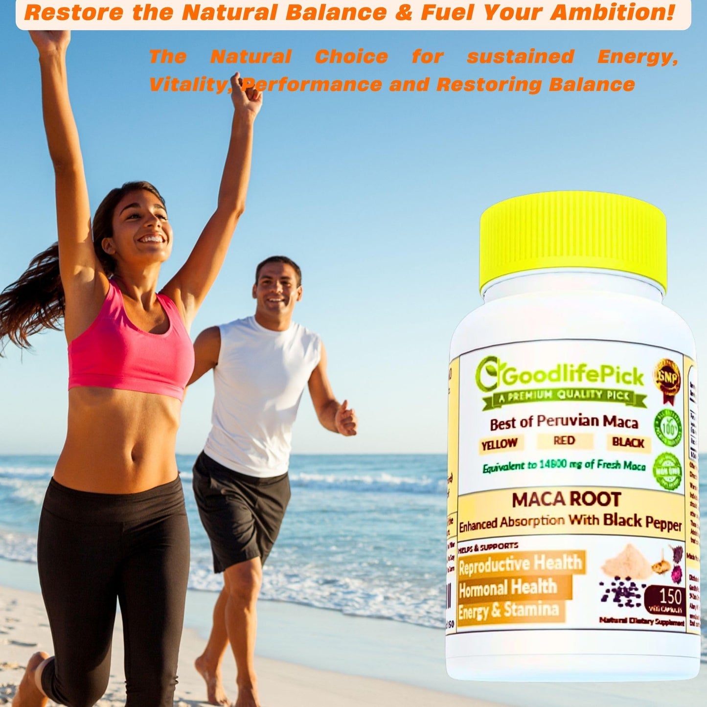 GoodlifePick Peruvian Maca Root with Black Pepper Capsules 300 Count