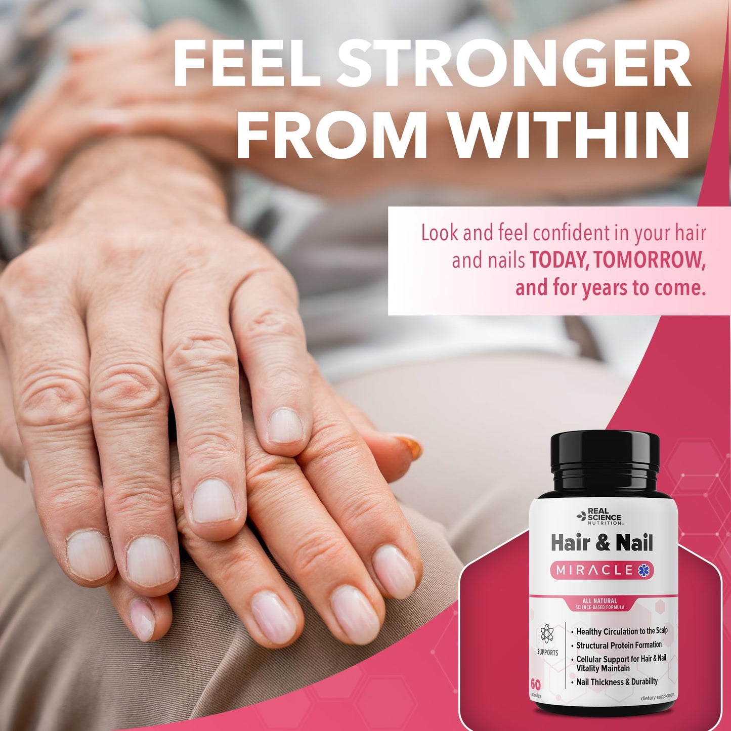 Real Science Nutrition Hair and Nail Vitamins Capsules, 60 Count
