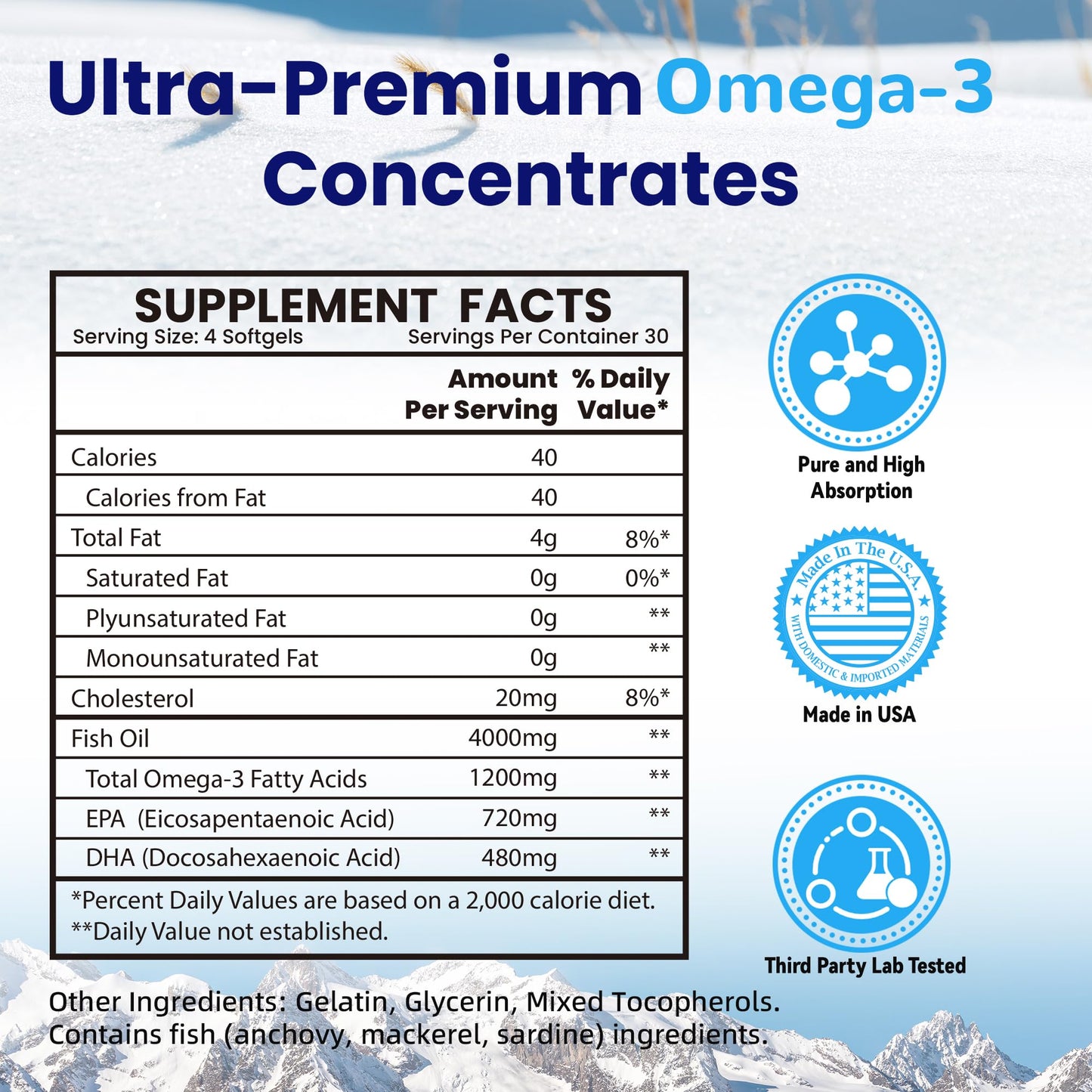 VANI Fish Oil Omega 3 (4000mg) Softgels 120