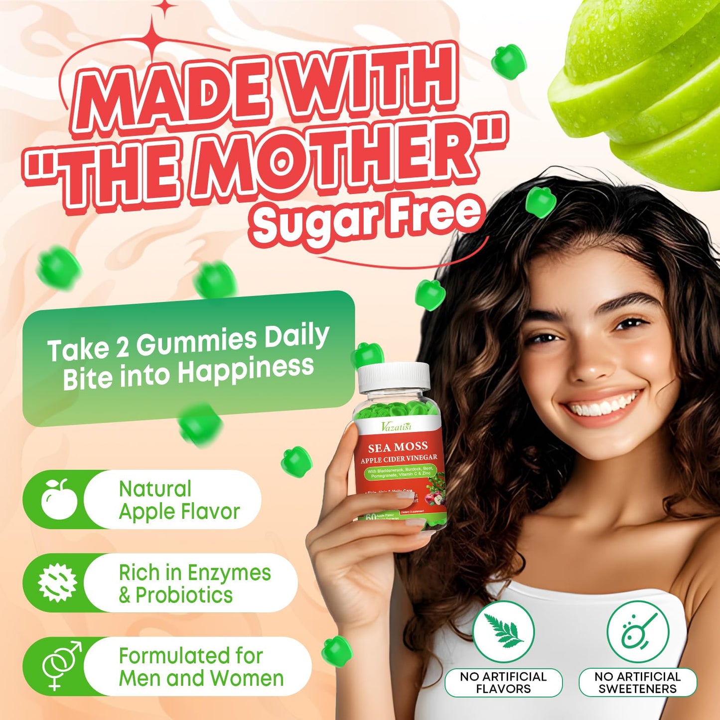 Vazatisi Apple Cider Vinegar Gummies with Sea Moss 60 Count