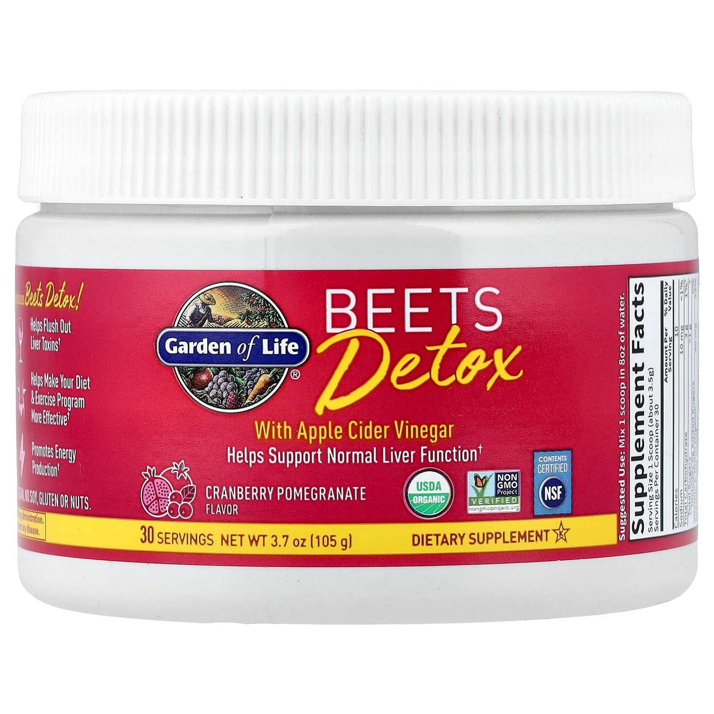 Garden of Life Organic Beet Root Powder with Antioxidants, Vitamin C, Probiotics & Apple Cider Vinegar Detox – 30 Servings