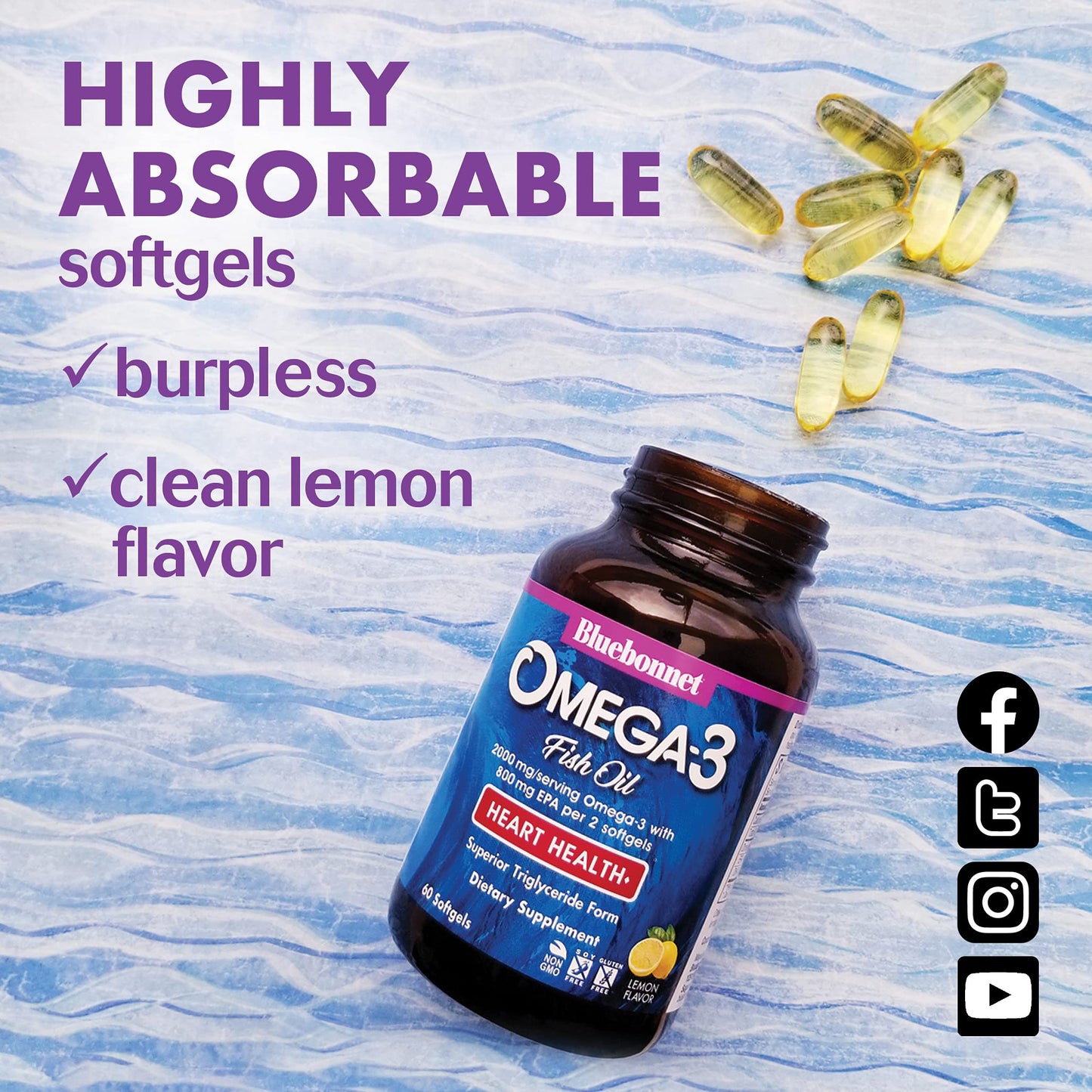 BlueBonnet Omega-3 Heart Formula Softgels 60 Count
