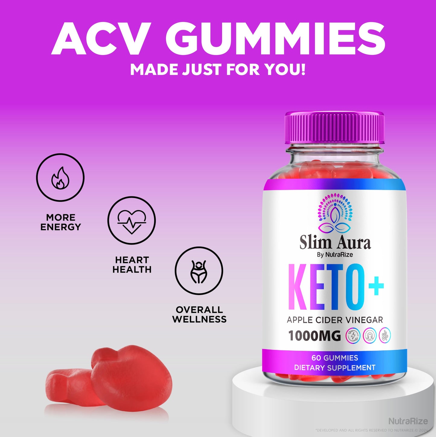 NutraRize Slim Aura Keto ACV Gummies, 180 Gummies