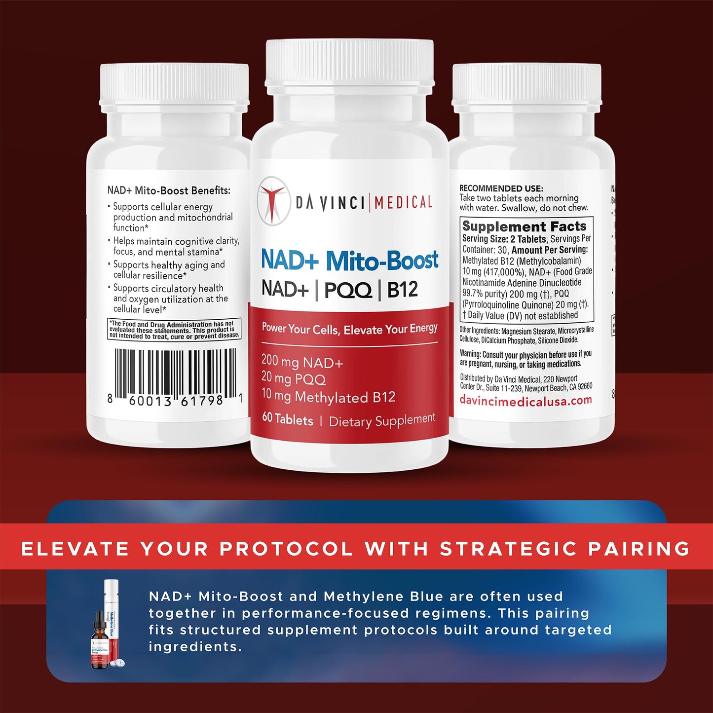 Da Vinci Medical NAD+ Mito Boost Supplement with PQQ & B12, Cellular Coenzyme Formula 1 Tablet