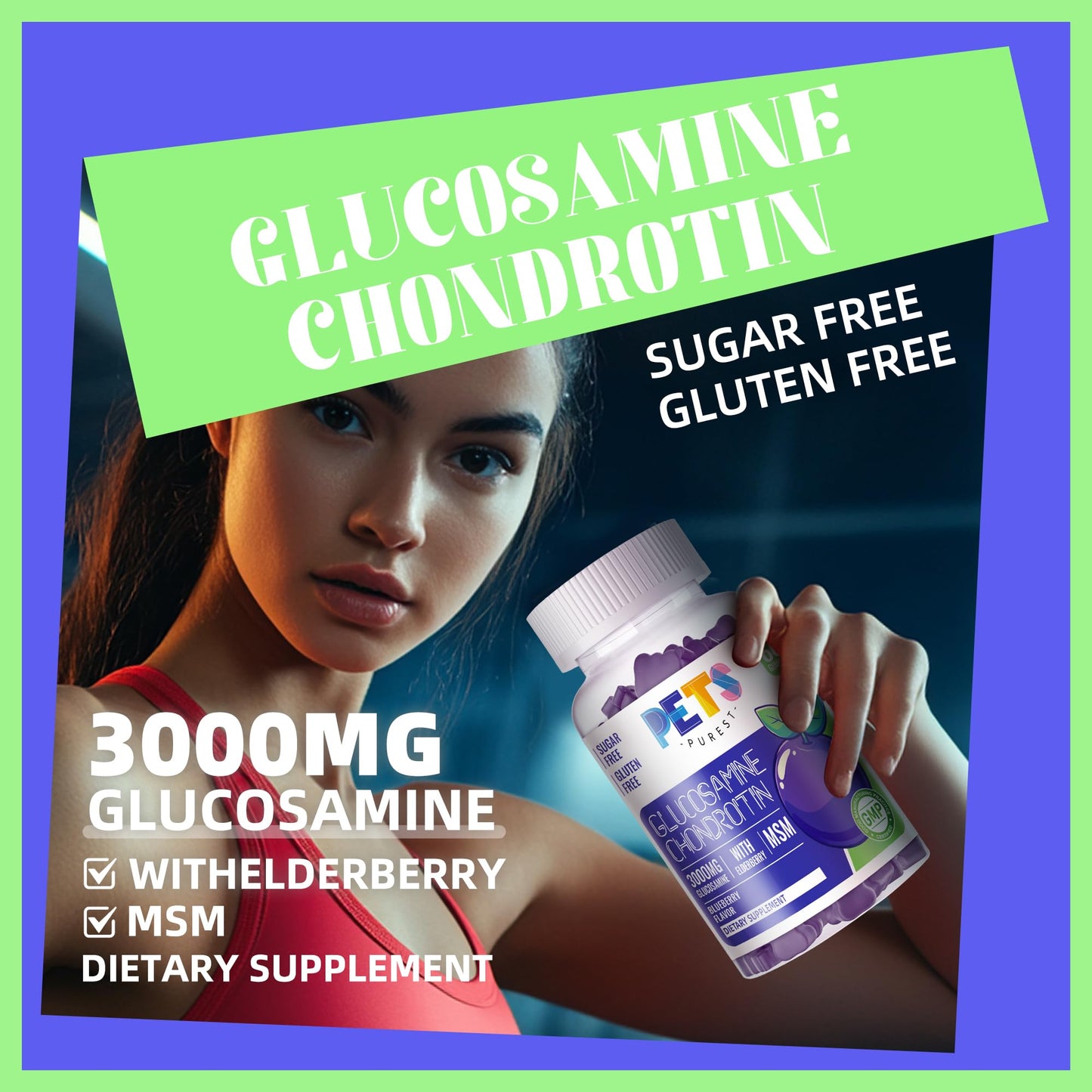 Pets Purest Glucosamine Chondroitin Gummies with MSM & Elderberry Extra Strength Joint Support 120 Gummies