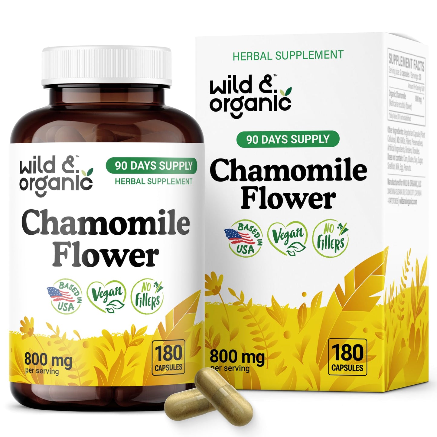 Wild & Organic Chamomile Extract 800 mg Capsules, 180 Count