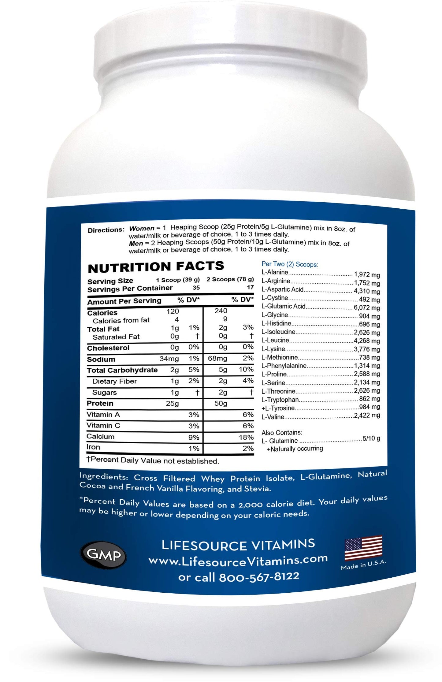 LifeSource Vitamins Grass Fed Whey Protein Isolate Powder - Double Chocolate Fudge, 48 Servings