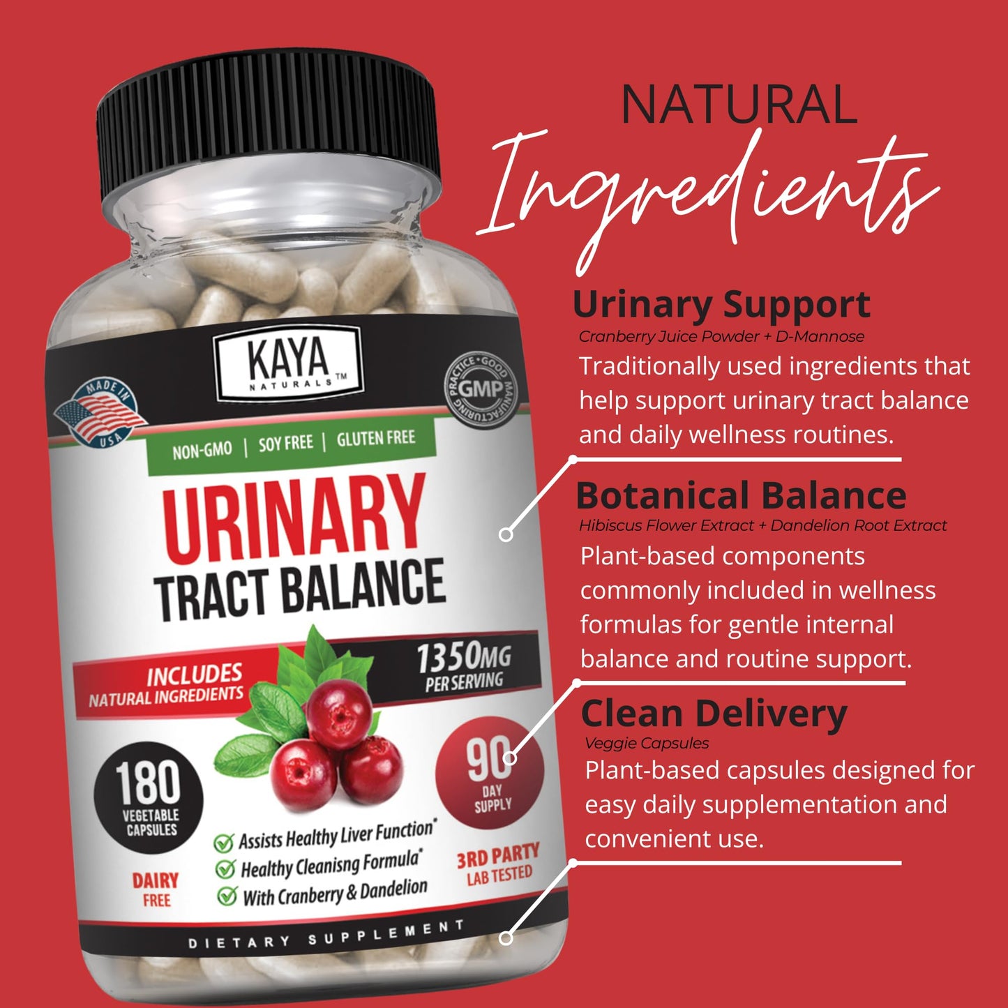 Kaya Naturals D-Mannose Cranberry Capsule 180 Count