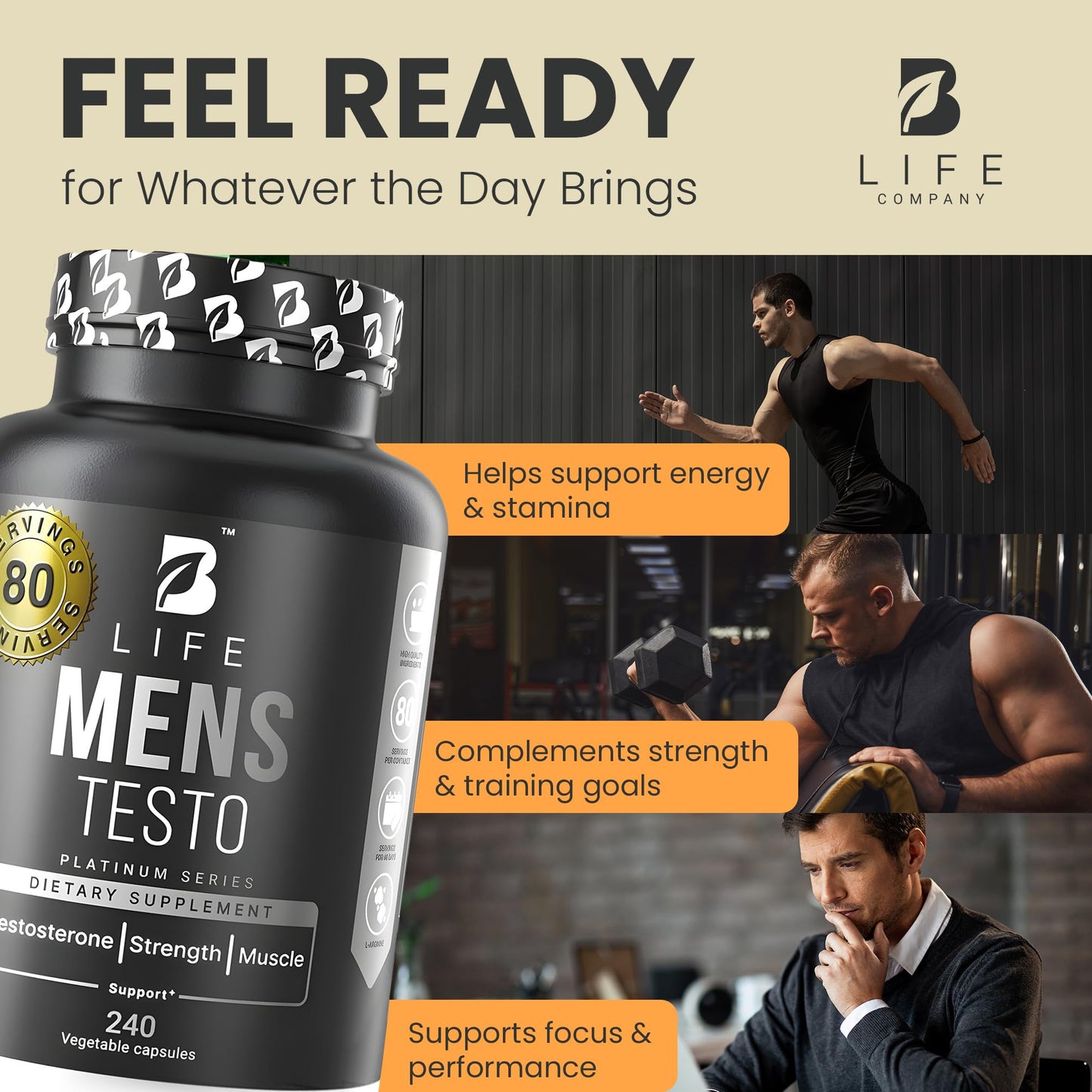 B Life Company Testosterone Booster Supplement for Men Capsule 240 Count