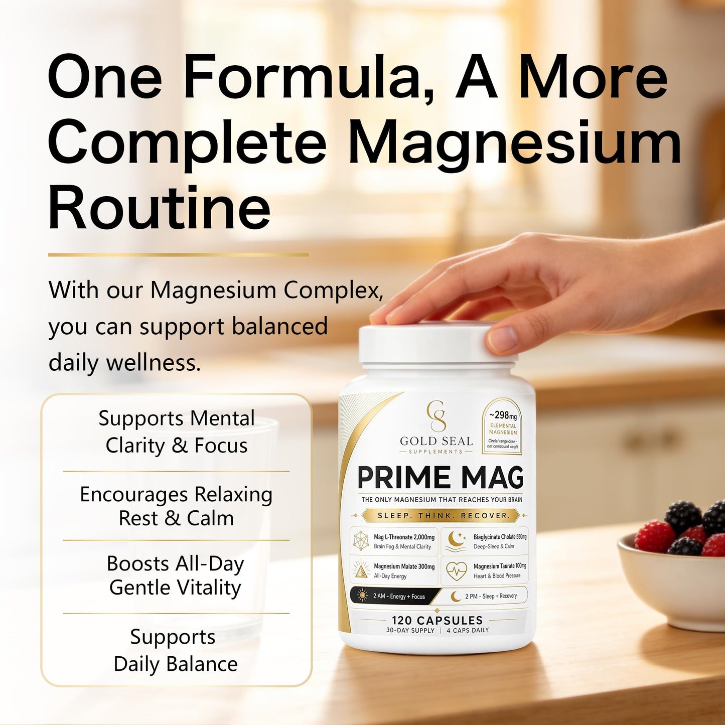 Vitadrive Natural Gold Seal Prime Magnesium Complex - Energy & Recovery - Vegan, 120 Capsules