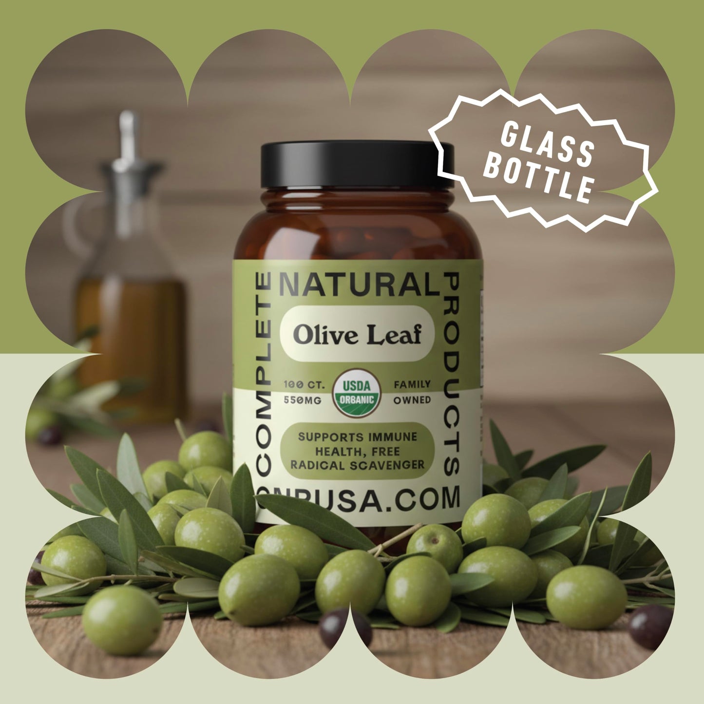 Complete Natural Products Organic Olive Leaf Extract 550mg, 100 Capsules