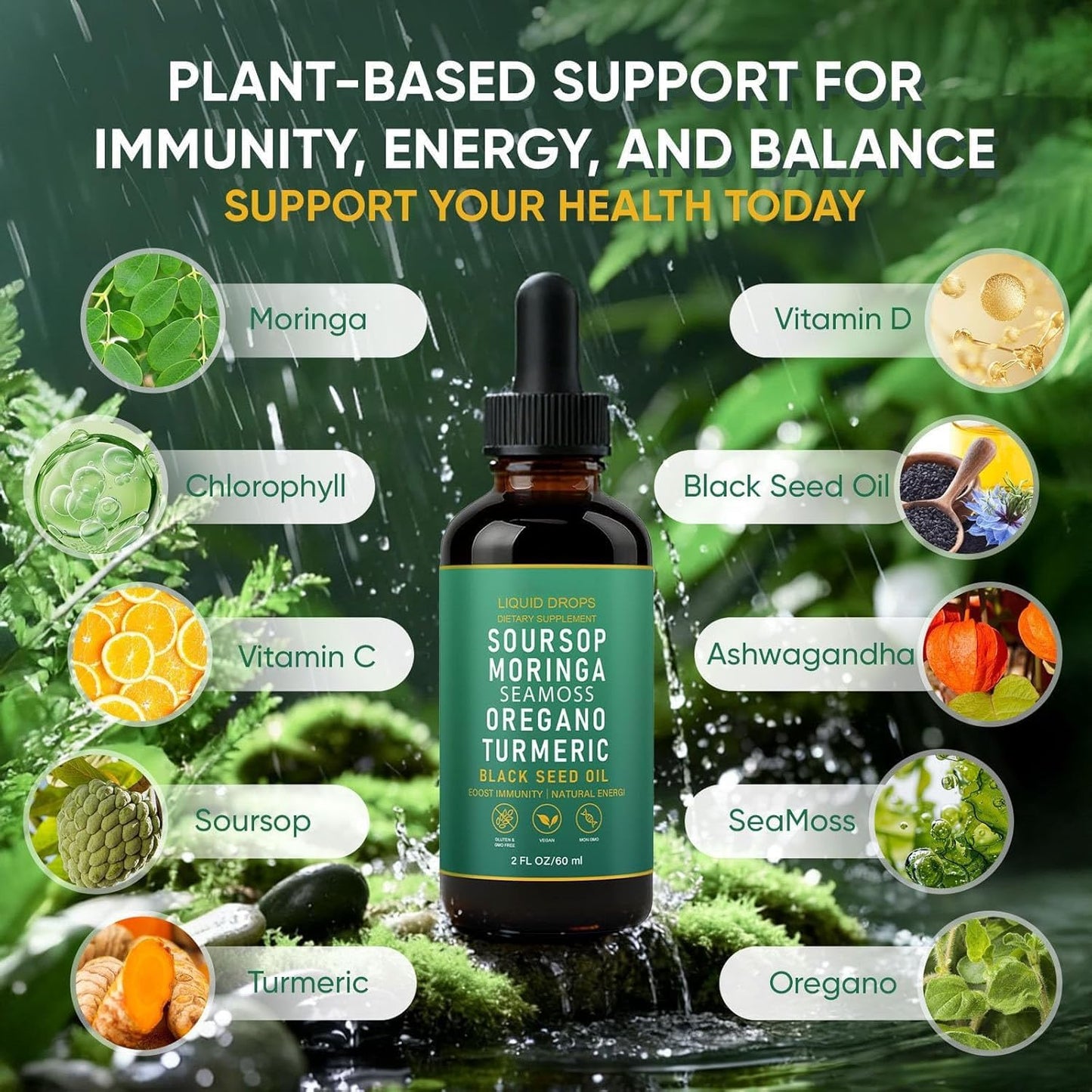 Jfsyb Soursop Capsules with Sea Moss, Moringa, Turmeric Oil, Black Seed Oil, Oregano, 1 Count